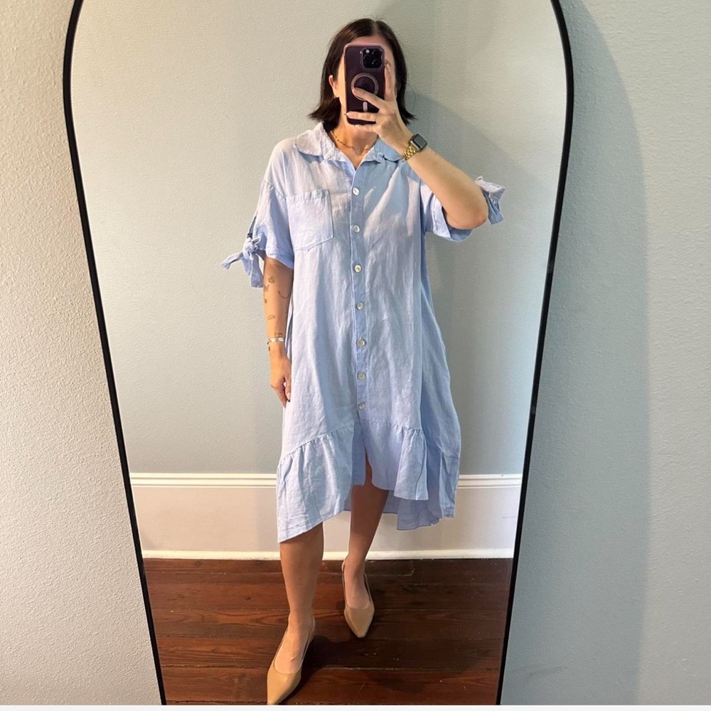 NWT Linen Blend Cristina Vergani Blue Dress